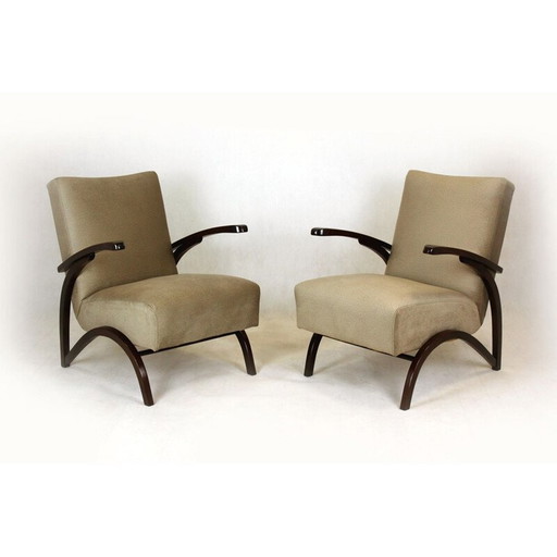 Paar vintage fauteuils van Jindřich Halabala voor Up Zavody en Setona, Tsjecho-Slowakije 1940