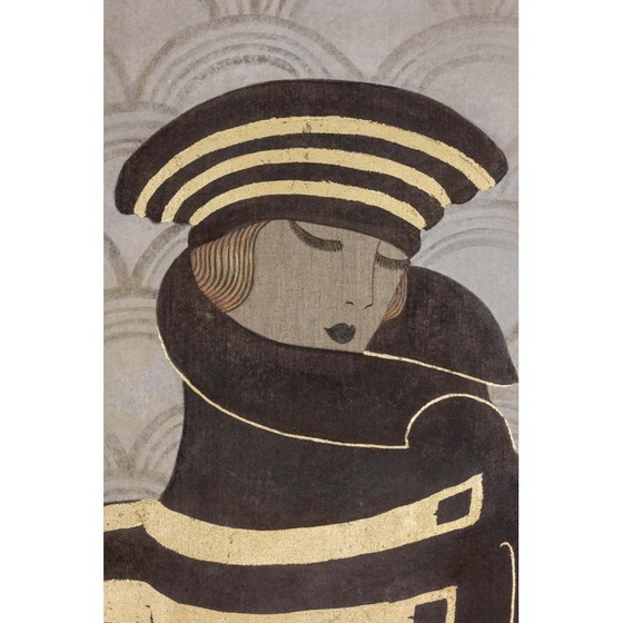 Image 1 of Vintage decoratief paneel met een staande vrouw met haar gezicht in driekwartperspectief, Frankrijk