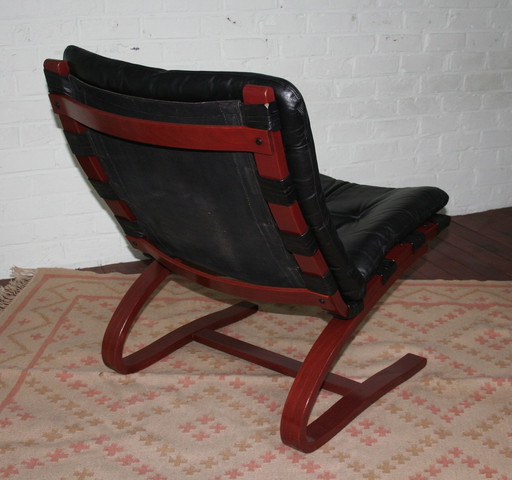 Midcentury Scandinavische cantilever fauteuil met lederen kussen