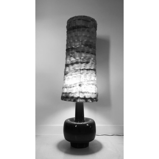 Image 1 of Vintage vloerlamp met wollen kap en keramieken kap, Frankrijk 1960