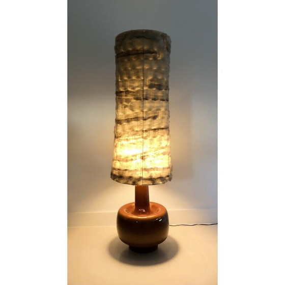 Image 1 of Vintage vloerlamp met wollen kap en keramieken kap, Frankrijk 1960