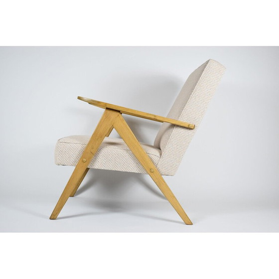 Image 1 of Vintage gepolijste fauteuil B-310 VAR beige met bronzen stof, eikenhout 1960