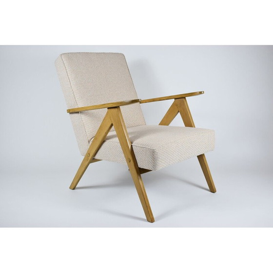 Image 1 of Vintage gepolijste fauteuil B-310 VAR beige met bronzen stof, eikenhout 1960
