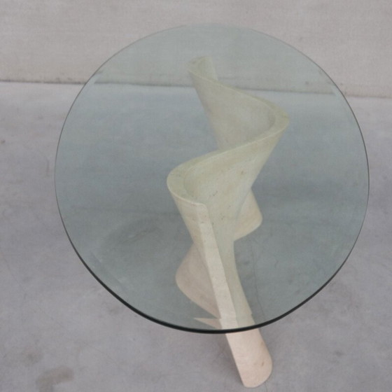 Image 1 of Vloeiende eettafel van travertijn en glas uit de Mid Century, Italië 1970