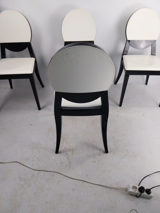 Image 1 of 4 x Calligaris zwart met wit leer. Eetkamerstoelen 2008 