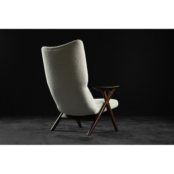 Image 1 of Vintage fauteuil in teak en witte Boucle stof, Noorwegen 1960
