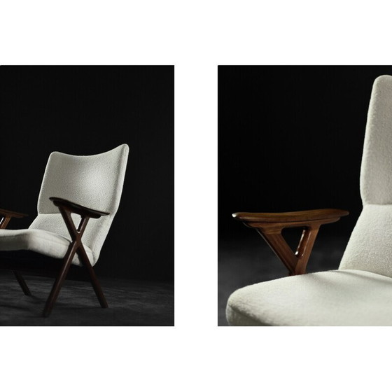 Image 1 of Vintage fauteuil in teak en witte Boucle stof, Noorwegen 1960
