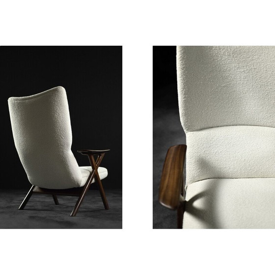 Image 1 of Vintage fauteuil in teak en witte Boucle stof, Noorwegen 1960