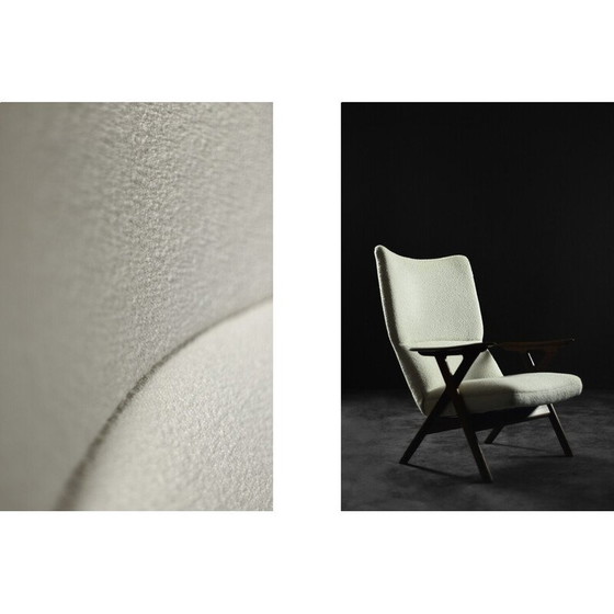 Image 1 of Vintage fauteuil in teak en witte Boucle stof, Noorwegen 1960