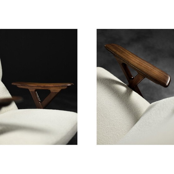 Image 1 of Vintage fauteuil in teak en witte Boucle stof, Noorwegen 1960