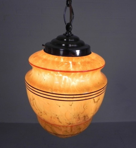 Image 1 of Art Deco hanglamp met gemarmerde glazen kap