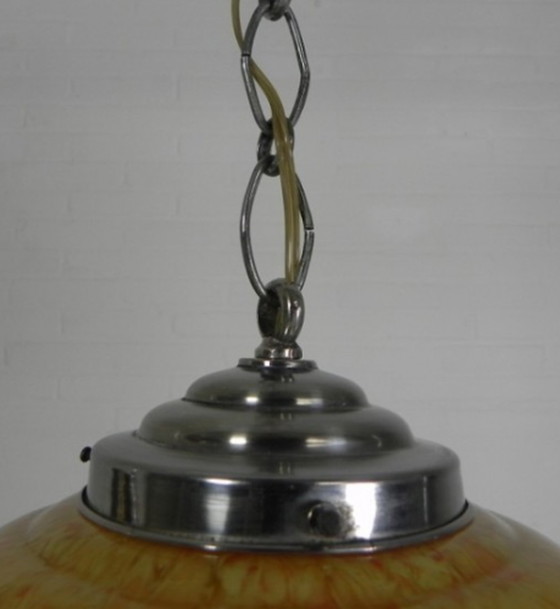 Image 1 of Art Deco hanglamp met gemarmerde glazen kap