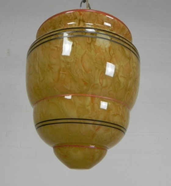 Image 1 of Art Deco hanglamp met gemarmerde glazen kap