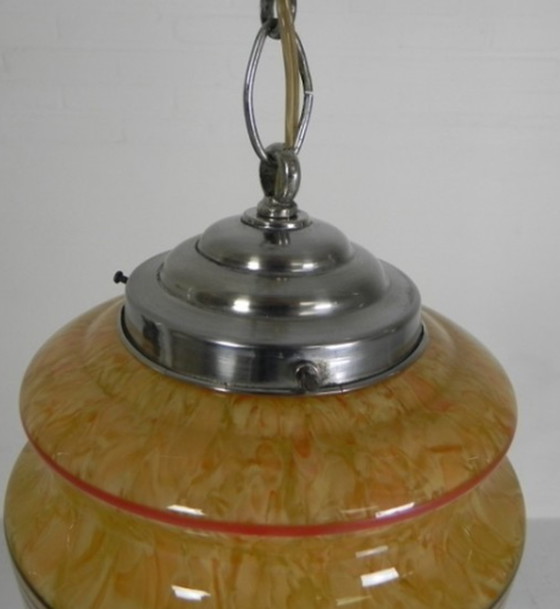 Image 1 of Art Deco hanglamp met gemarmerde glazen kap