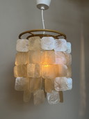 Set Van 2 Capiz Schelpen Hanglamp Lampen Schelp Parelmoer Bamboe Frame Wit Bedrading Gestoffeerd