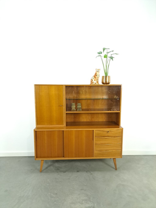 Vintage vitrinekast met lades, vintage wandkast