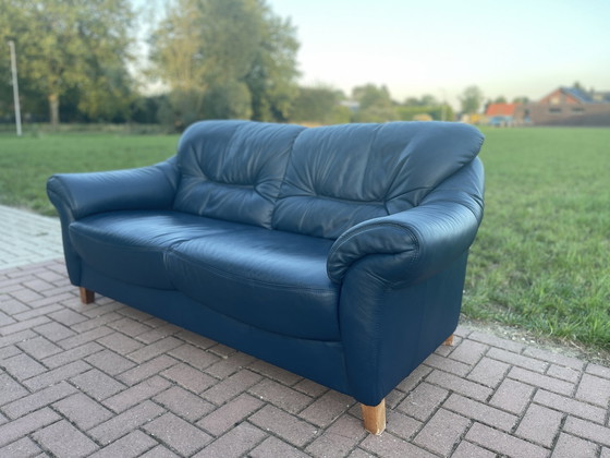 Image 1 of Vintage Leren Sofa blauw