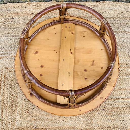 Vintage salontafel met paar poefs