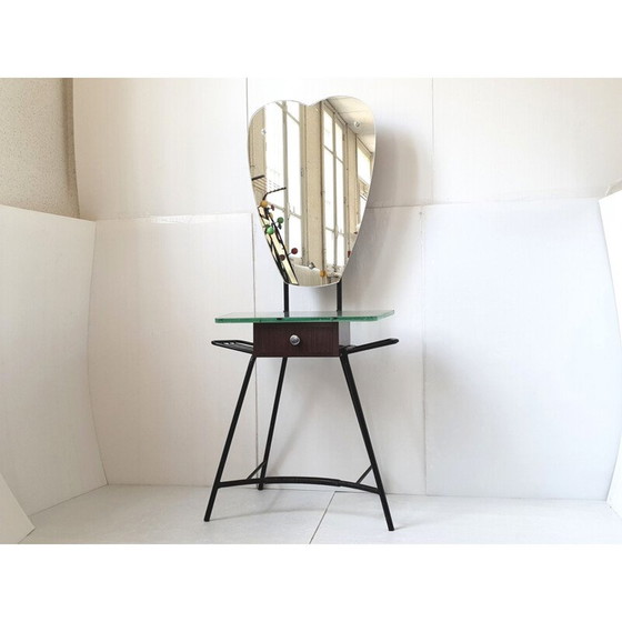 Image 1 of Vintage Franse kaptafel van staal en formica, 1950