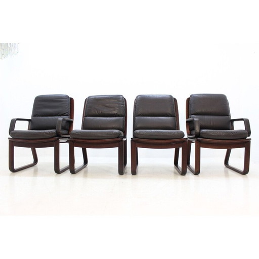 Set van 4 vintage leren fauteuils van Eugen Schmidt, Duitsland 1970