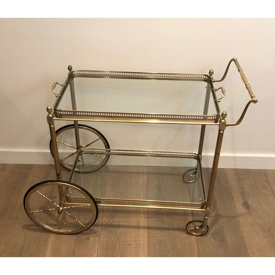 Image 1 of Vintage verzilverde messing trolley, Frankrijk 1940