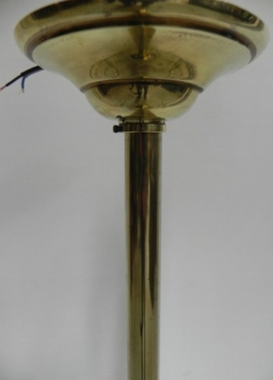 Image 1 of Art Deco hanglamp met glazen bol en messing armatuur