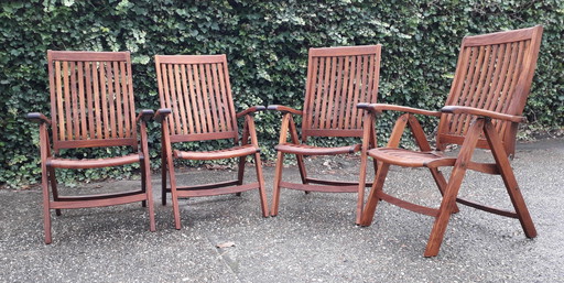 4 Teakhouten standenstoelen merk Oriëntal Garden, inklapbaar