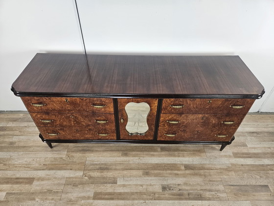 Image 1 of Groot Art Decò Dressoir In Mahonie Burl Met Esdoorn Inlegwerk