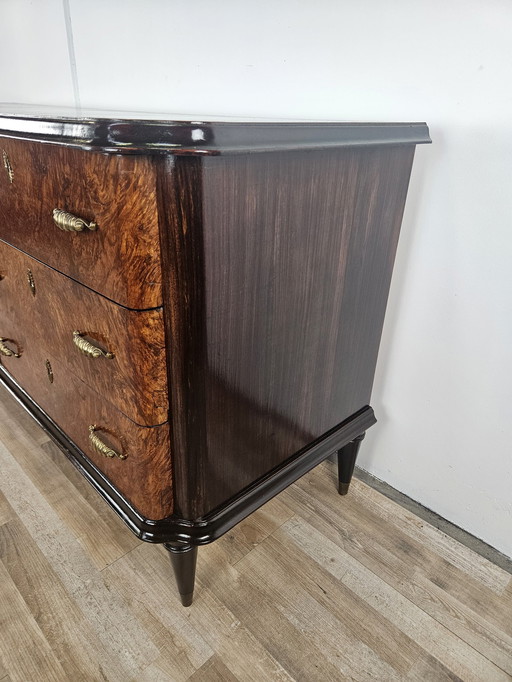 Groot Art Decò Dressoir In Mahonie Burl Met Esdoorn Inlegwerk