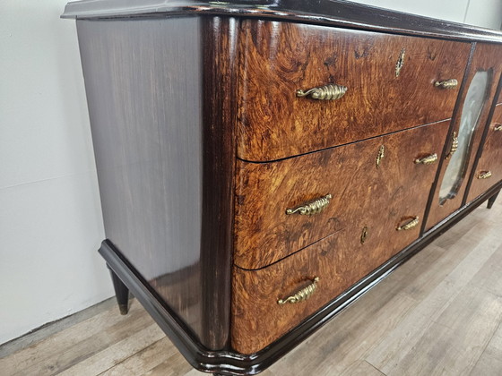 Image 1 of Groot Art Decò Dressoir In Mahonie Burl Met Esdoorn Inlegwerk