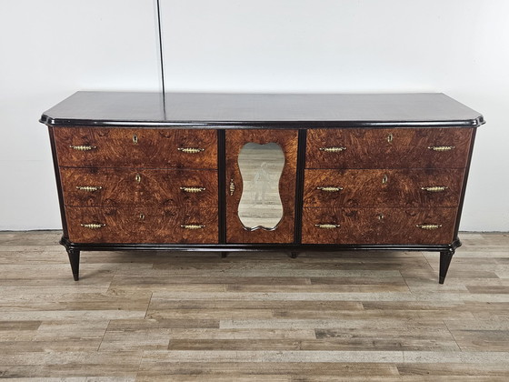 Image 1 of Groot Art Decò Dressoir In Mahonie Burl Met Esdoorn Inlegwerk