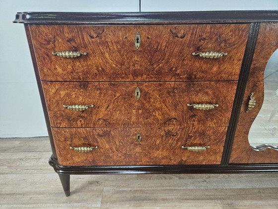 Image 1 of Groot Art Decò Dressoir In Mahonie Burl Met Esdoorn Inlegwerk