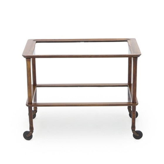 Image 1 of Vintage houten trolley met glazen legplanken, jaren 1950