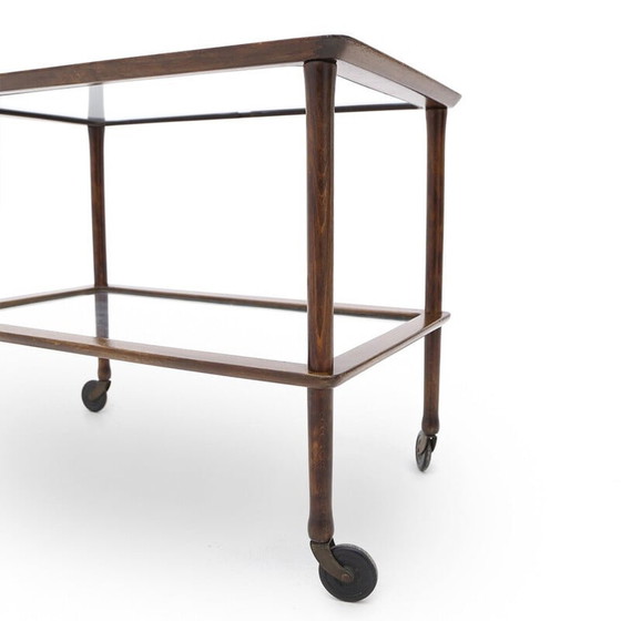 Image 1 of Vintage houten trolley met glazen legplanken, jaren 1950