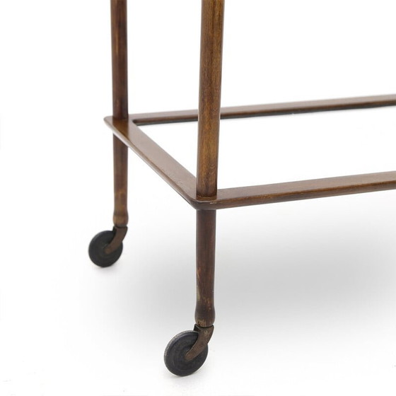 Image 1 of Vintage houten trolley met glazen legplanken, jaren 1950