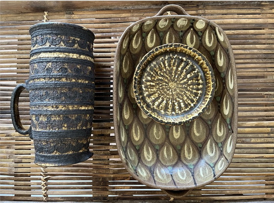 Image 1 of Schaal Gunnar Nylund Rörstrand Zweden, Steengoed, Serie "Birka", Maat 1, 1960S