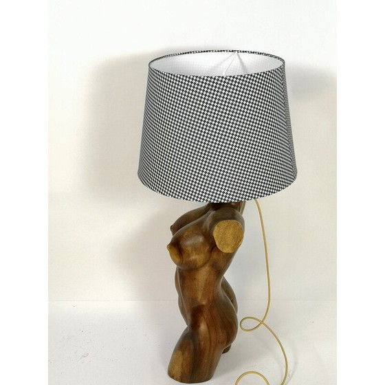 Image 1 of Paar vintage handgesneden massief houten torso lampen, 1970