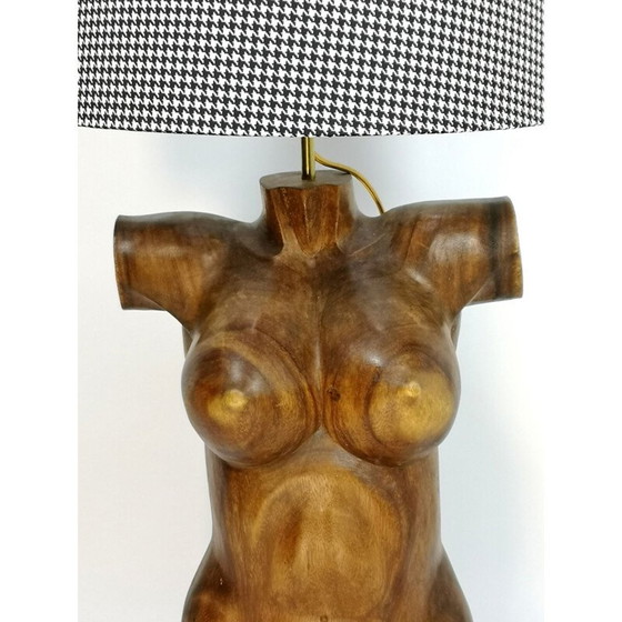 Image 1 of Paar vintage handgesneden massief houten torso lampen, 1970