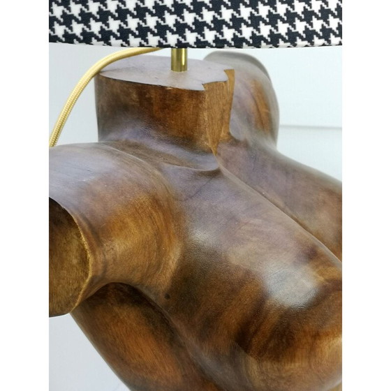Image 1 of Paar vintage handgesneden massief houten torso lampen, 1970