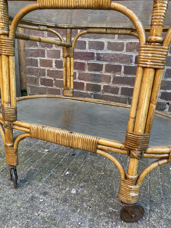 Image 1 of Rotan Serveer Trolley Met Glas