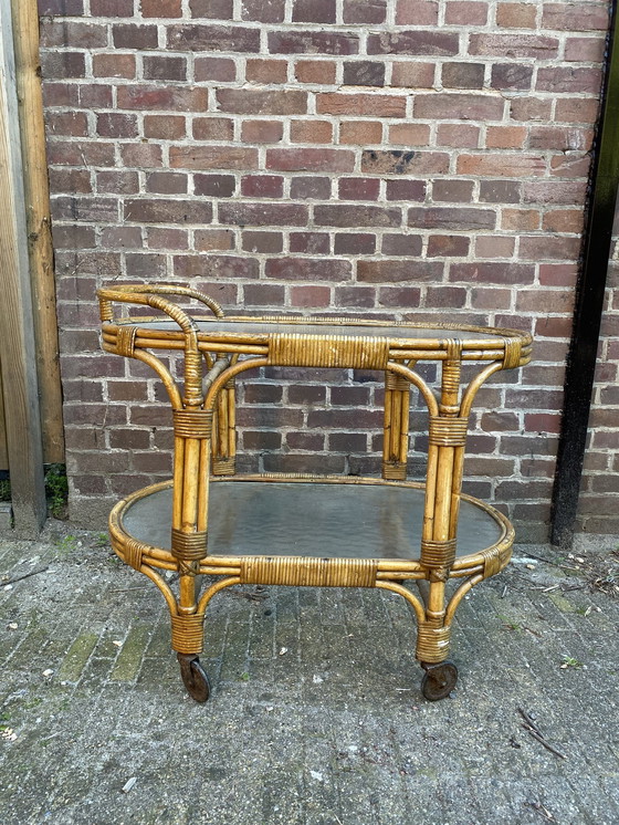 Image 1 of Rotan Serveer Trolley Met Glas