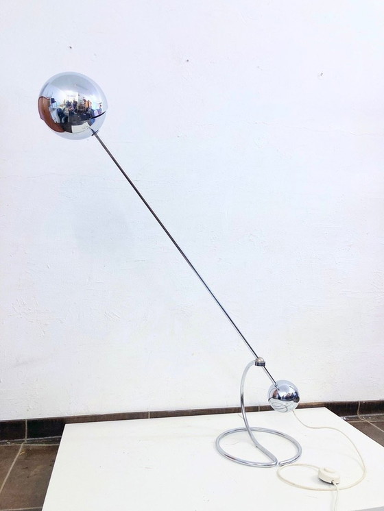 Image 1 of Verstelbare 3S Vloerlamp Ontwerp Paolo Tilche Voor Sirrah, 1970S Ruimtetijdperk Chroom