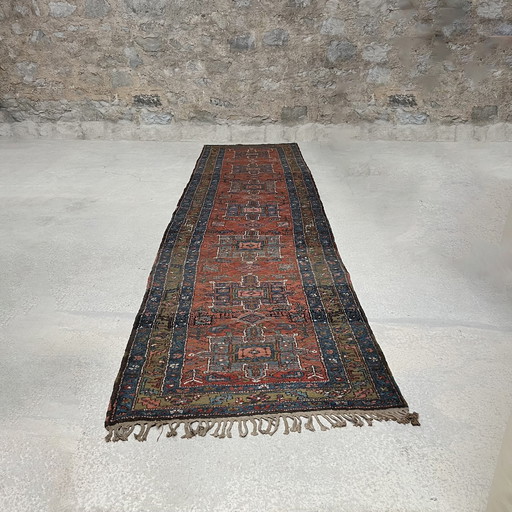 Zeldzaam stuk, verzamelaar, oud passagetapijt, loper tapijt, Perzië Iran Tabriz Heriz Karadja 450X105 Cm