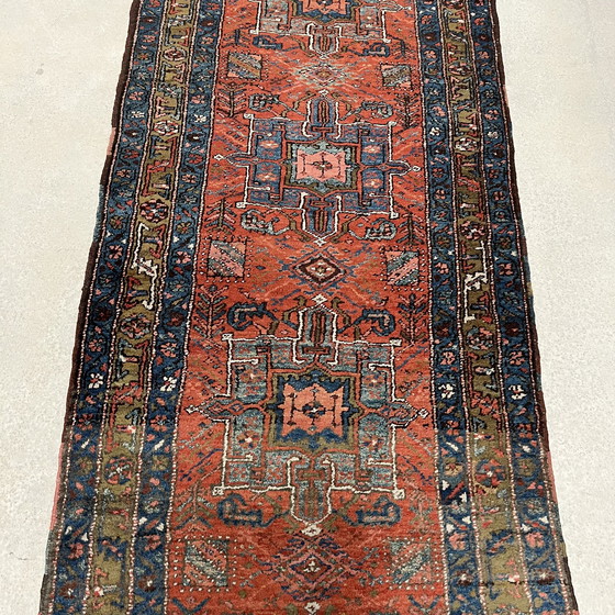 Image 1 of Zeldzaam stuk, verzamelaar, oud passagetapijt, loper tapijt, Perzië Iran Tabriz Heriz Karadja 450X105 Cm