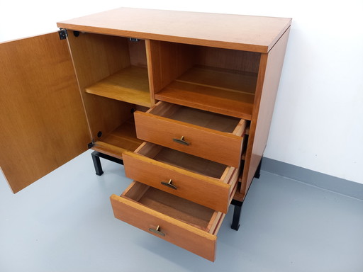 50's Zwart Eiken en Metalen Opbergkast Door Marcel Gascoin Voor Alveole