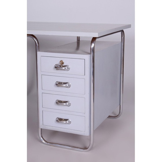 Image 1 of Vintage bureau met stoel in gelakt hout en verchroomd staal van Hynek Gottwald, Tsjechië jaren 1930