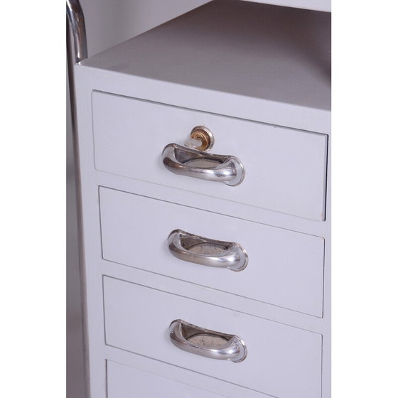 Image 1 of Vintage bureau met stoel in gelakt hout en verchroomd staal van Hynek Gottwald, Tsjechië jaren 1930