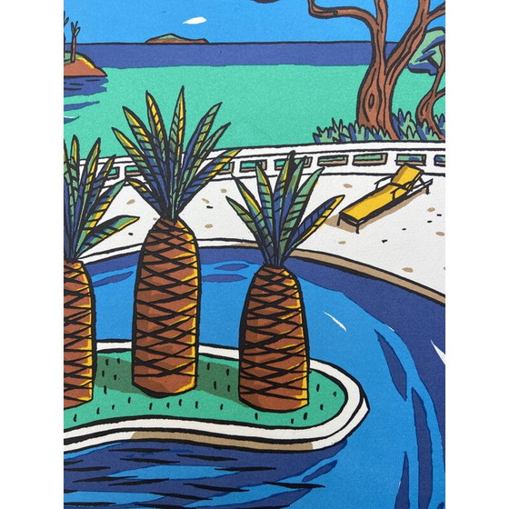 Image 1 of Vintage zeefdruk de drie palmbomen van Jacques de Loustal, 2008