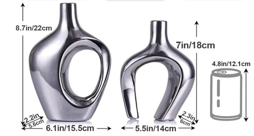 Zilveren keramische holle vazen