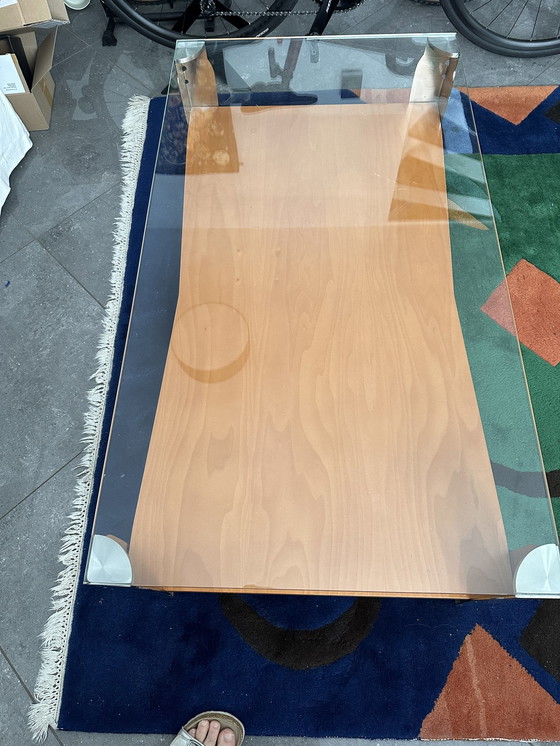 Image 1 of Vintage Glas rvs and hout salontafel